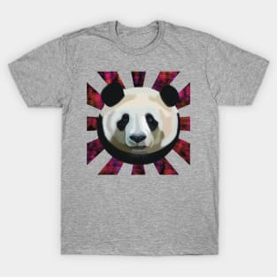 Striking Panda bear on pink black bubble patterned sun rays T-Shirt